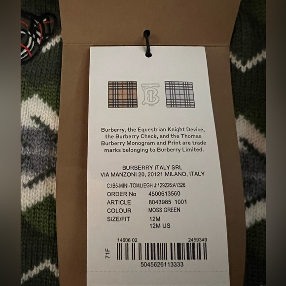 Burberry Kids NWT Mini Tomleigh Moss Green Fair Isle Sweater - Picture 5 of 11